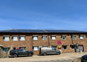 building with solar panels